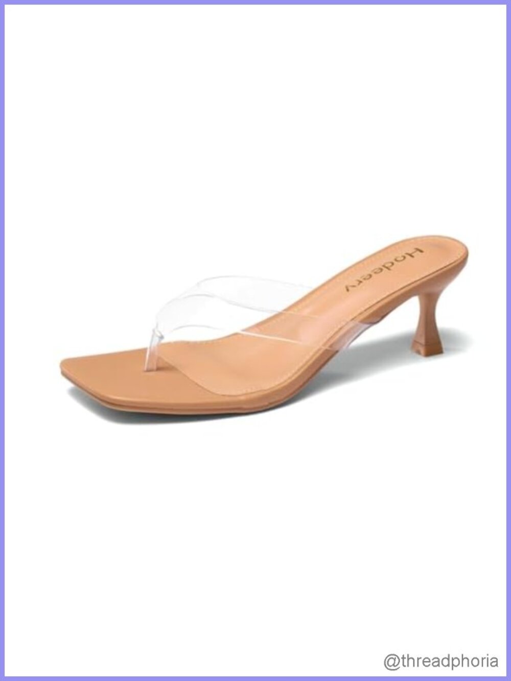 Women Clear Kitten Heels 2.5 Inch Open Toe Flip Flop Sandals Faux Leather